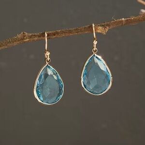 𝅺NEW Blue & Gold Teardrop Earrings, Elegant & Packaged